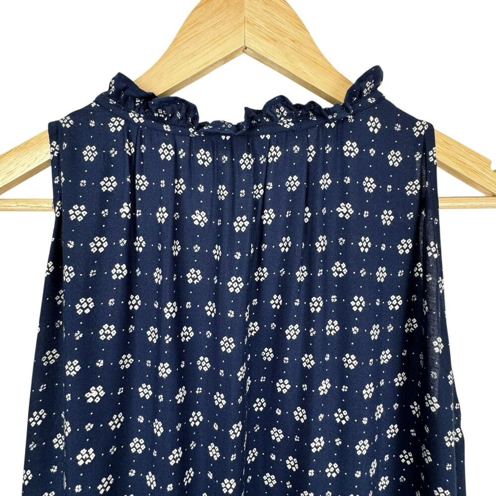 French Connection Dress XS Navy Floral High Neck Keyhole Peasant Boho Cottage - Picture 9 of 16